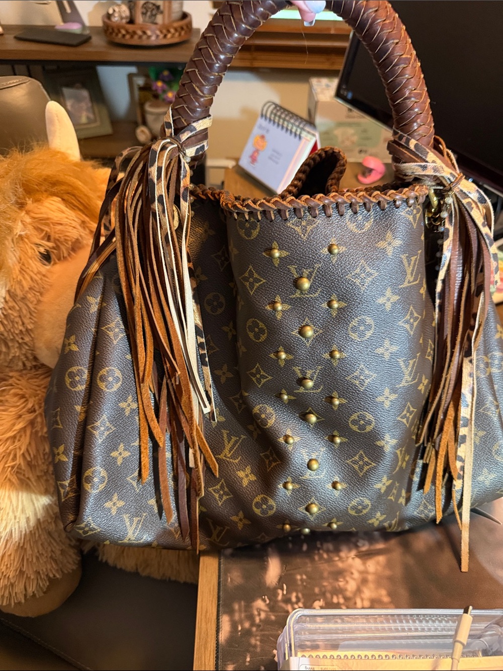 Louis Vuitton Brown Monogram Studded Fringe Hobo - Picture 5 of 8